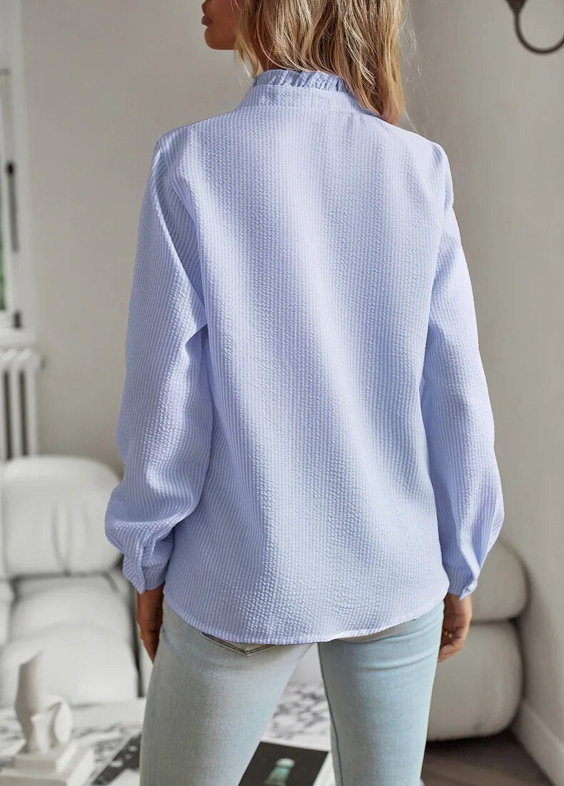 Agnetha™ Eleganta Blus med Manschettkrage och Långa Ärmar