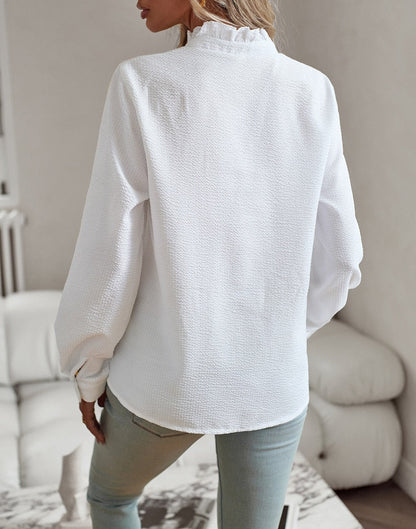 Agnetha™ Eleganta Blus med Manschettkrage och Långa Ärmar