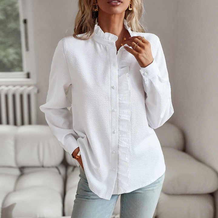 Agnetha™ Eleganta Blus med Manschettkrage och Långa Ärmar